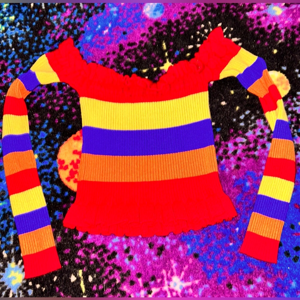 🌈rainbow stripe off-shoulder crop top🌈